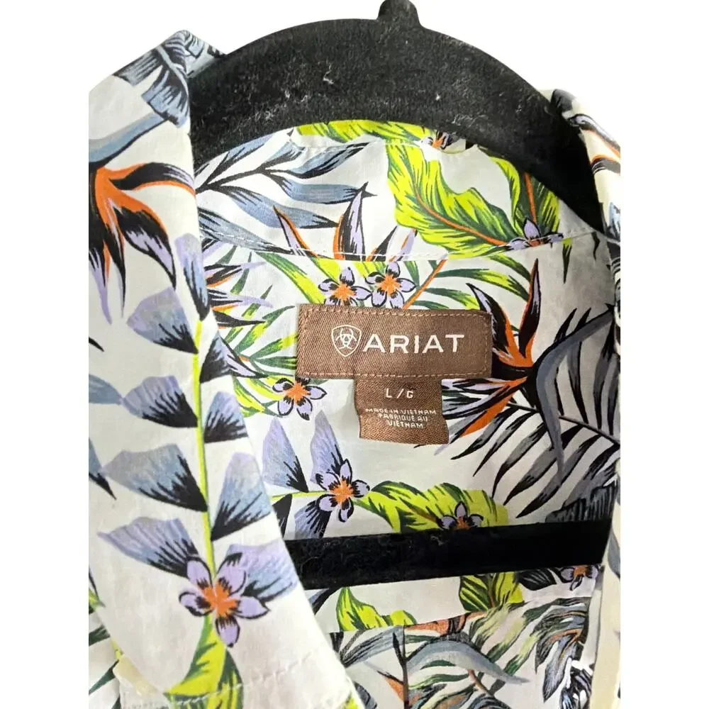 Ariat Tropical Print Button Shirt L Resort Coastal Vacation Style - Picture 4 of 5